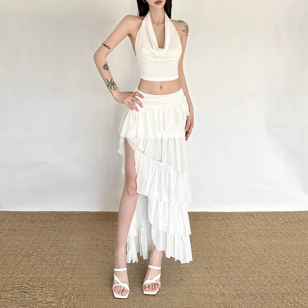 H&M Spring Halter Neck Off Shoulder Sleeveless Top Ruffle Skirt Set